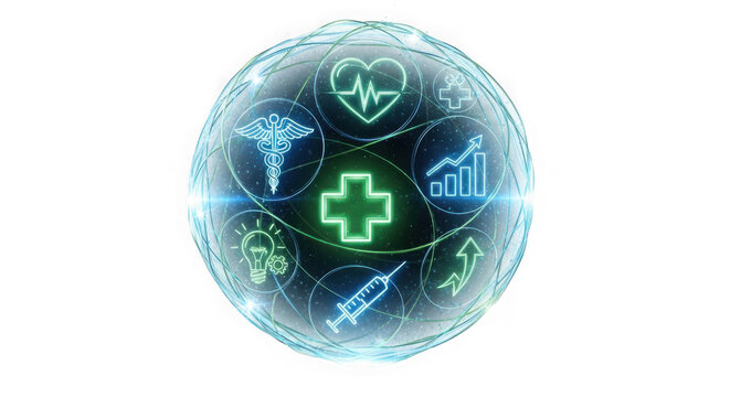 Medical icons in a circle on a white background