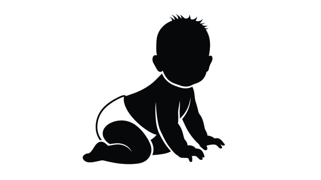 black silhouette of a baby crawling on all fours a simple and graphic design
