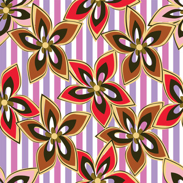 coquette seamless purple and yellow flowers pattern. Delicate petals and vibrant blossoms create an artistic and vintage botanical illustration. pastel flower seamless pattern