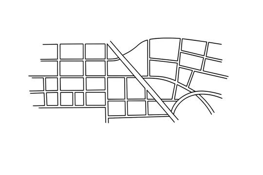 "Minimal city map". Minimalistic one-line drawing of a simplified city grid with intersecting streets and