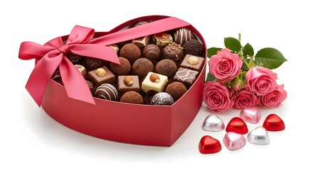 Heart-shaped box of chocolates with roses
