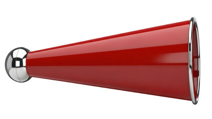 Isolated red megaphone, bullhorn with silver trim on the ends, sports or marketing concept