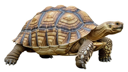 Obraz premium Isolated Tortoise reptile, with patterned shell, walking forward, animal portrait view