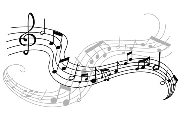 Fototapeta premium Musical note wave. Music notes melody on white background.Vector illustration of sheet music - musical notes melody .