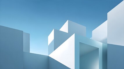 Fototapeta premium White and blue geometric abstract forms creating a clean futuristic motion background with depth