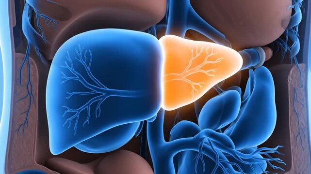 Liver anatomy medical illustration.