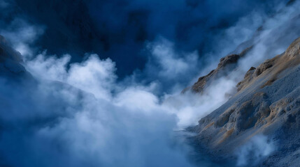 A photographer captures long-exposure images of steam drifting above a remote thermal river, creating ethereal, dreamlike textures that reveal the quiet power of geothermal landscapes. cinematic