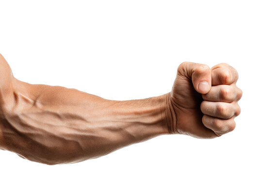 Close-up of a muscular arm and fist, toned and strong