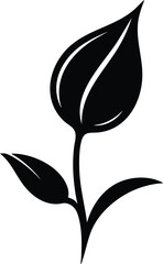 Black silhouette of a budding plant with two leaves simple vector illustration for nature and growth concepts isolated on white