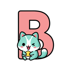 Cartoon cat character with letter B illustration design © PixelNest 