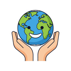 Fototapeta premium Happy Earth Globe Held in Caring Hands, Eco-Friendly Concept