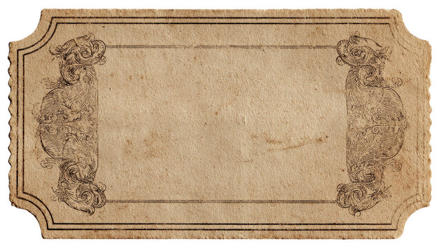 Vintage ticket or label, tan, aged, ornate