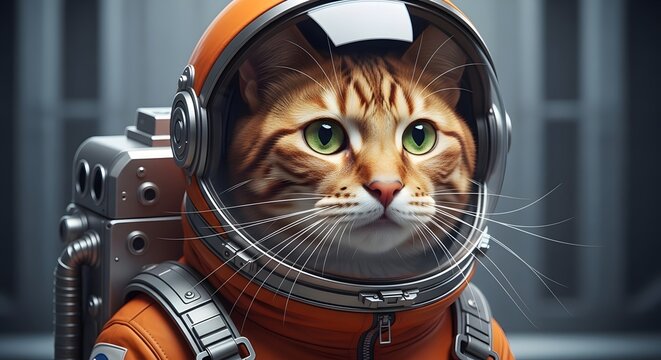 Astronaut feline in space suit ready for intergalactic exploration and discovery
