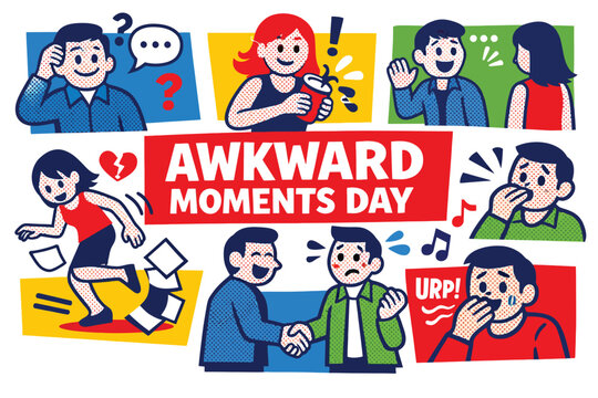 Awkward Moments Day Funny Social Situations Illustration Design