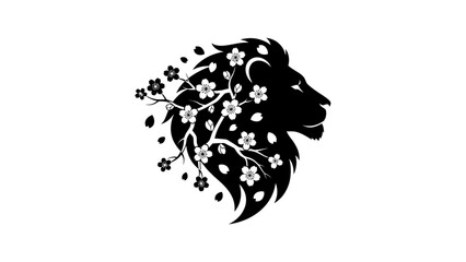 Lion Silhouette with Floral Pattern. © firman