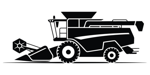 Combine Harvester Silhouette Vector Illustration – Modern Agricultural Machine, Farming Equipment, Crop Harvest Technology, Farm Vehicle Design for Agriculture and Agribusiness Industry