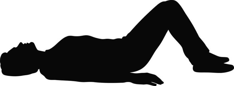 Silhouette of person lying on back with knees bent, preparing for or performing a bridge or pelvic tilt exercise
