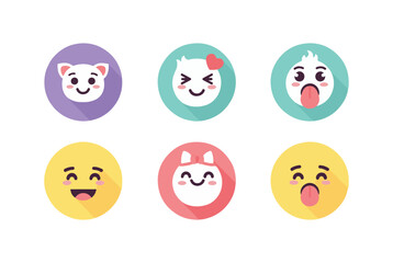 Cute Kawaii Emoji Faces and Reaction Icons Set