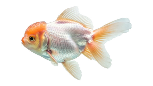 Isolated ranchu goldfish, a fancy breed from China and Japan in aquarium pet shops