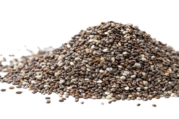Pile of chia seeds, various shades of brown, beige, and white