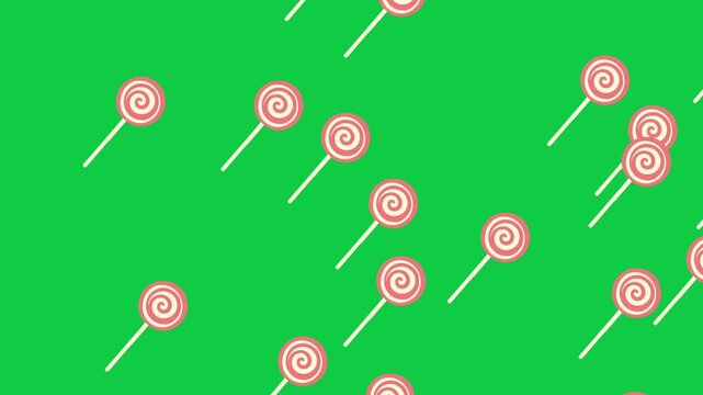 Seamless Lollipop Candy Pattern on Green Background, Perfect for Kids Wallpaper, Candy Packaging, Party Themes, and Playful Designs