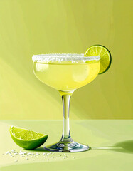Yellow margarita cocktail on green background illustration
グリーン背景の黄色いマルガリータカクテルイラスト