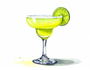 Classic margarita cocktail with lime illustration
ライムを添えたマルガリータカクテルのイラスト