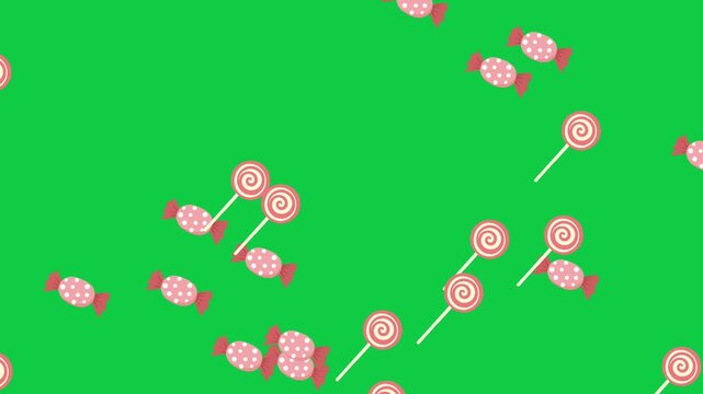 Seamless Candy and Lollipop Pattern on Green Background, Perfect for Kids Design, Candy Packaging, Party Decoration, and Sweet Branding