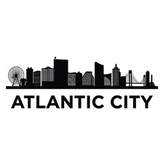 Silhouette of atlantic city skyline with landmark buildings and text © jasminartist