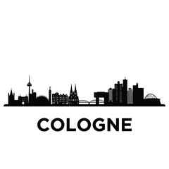 A striking black silhouette of the cologne city skyline with its name