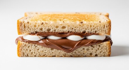 Delicious chocolate and marshmallow sandwich on toasted bread.