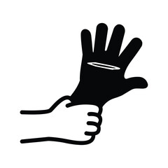 Obraz premium Black glove with a cut resting on a hand illustration