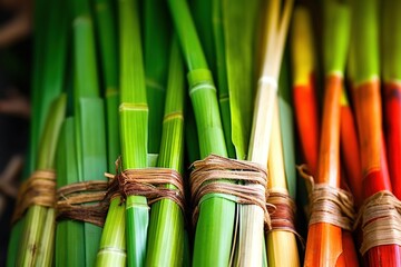 Fototapeta premium Green Bamboo Stalks Close Up – Natural Tropical Plant Background