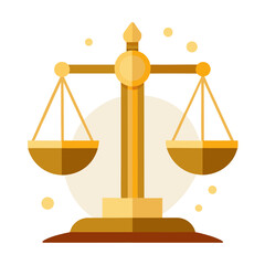 Golden scales with balanced pans and decorative dots justice equality