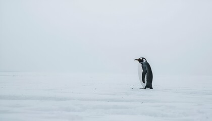 Obraz premium Single penguin standing alone on a wide snowy plain