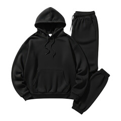 Black hoodie and sweatpants set isolated on transparent background