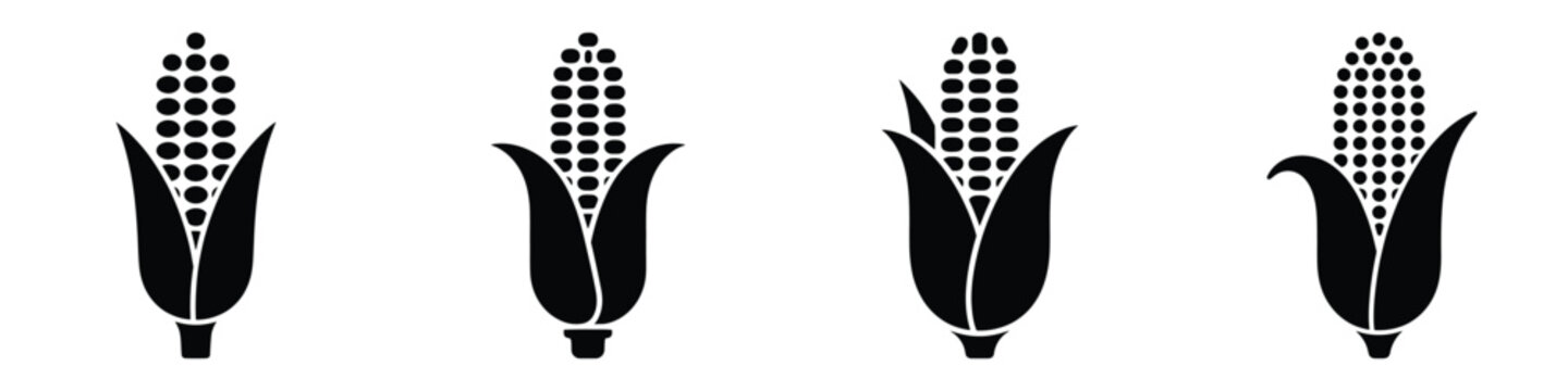 Corn Cob and Maize Vector Icons - Minimalist Agriculture Silhouette Set for Farming, Sweetcorn Produce, Organic Food Branding, and Harvesting Logo Design
