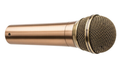 Isolated vintage microphone, bronze finish, close-up shot for audio and recording applications