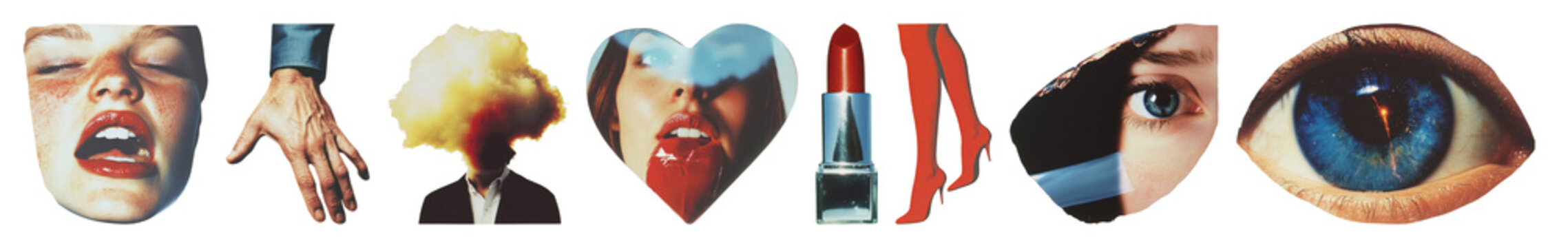 PNG Artistic collage of facial elements, transparent background