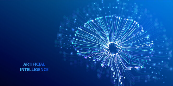 Brain line infographic science background. Futuristic AI mind design. Connecting idea innovation concept. Machine learning artificial intelligence connect. Ai brain genius vector illustration.