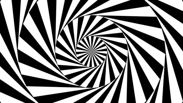 4k seamless looping spiral, rhythmic geometric network optical illusion background set. Black and white striped pattern. Geometric tunnel hypnotic psychedelic BG.