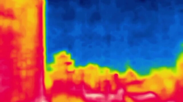 City. Houses and palaces on a hot day. Oriental architecture, Asian city. Image from thermal imager device.