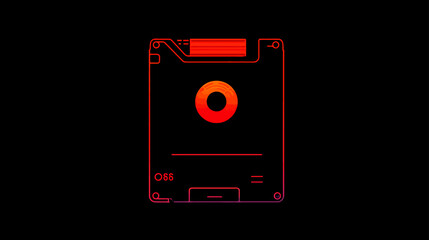 Glowing Red Orange Digital Storage Device Icon on Dark Background, Futuristic Technology and Data Concept