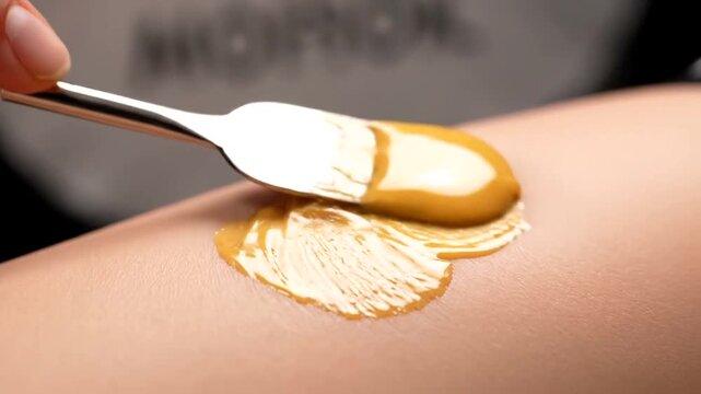 Close-up of Sugaring Paste Application for Hair Removal.