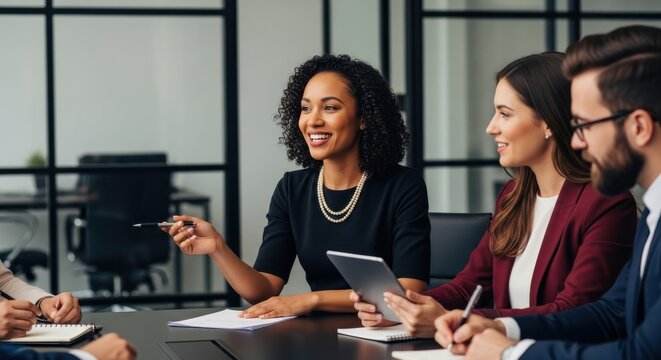 Diverse professionals engage in a collaborative discussion around a conference table