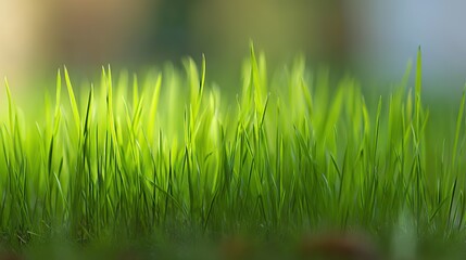 Obraz premium shallow. Fresh spring grass blades highlighted by sunlight with a soft, blurred effect. travel magazines, destination branding, designed for outdoor magazines and nature guides.