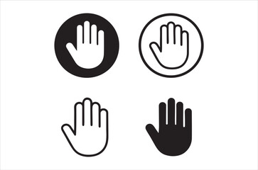 Obraz premium Four distinct black and white hand symbols depicting stopping and open palm gestures