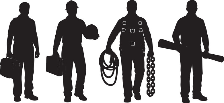 5 Black Solid Crane Operator Carrying Gear Silhouettes Set on White Background