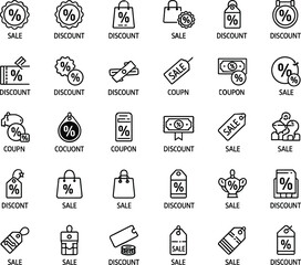 Black line of sale and discount symbols on white background line white background percentage