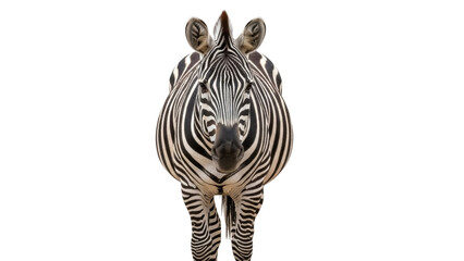 Fototapeta premium Isolated zebra portrait staring directly at camera, African wildlife animal species photo